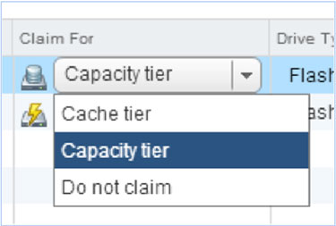 Fig 3: Claim a disk for cache or capacity tier