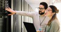 IT engineers working in a data center