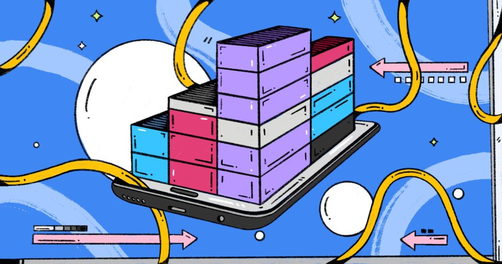 illustration of phone with colored blocks