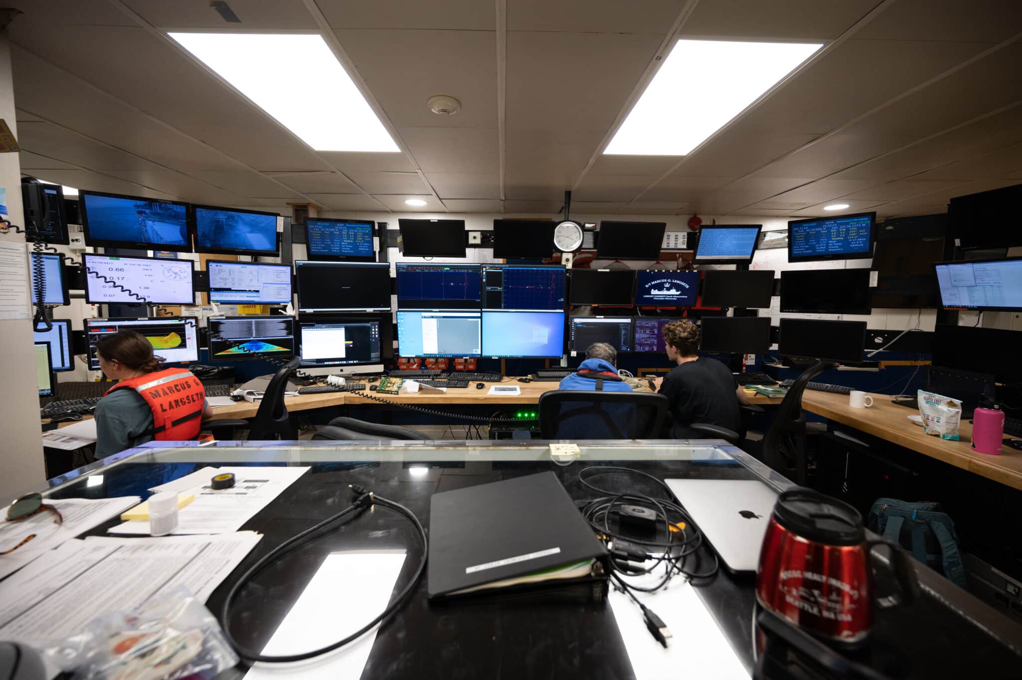The science systems control room aboard the R/V Marcus G Langseth 