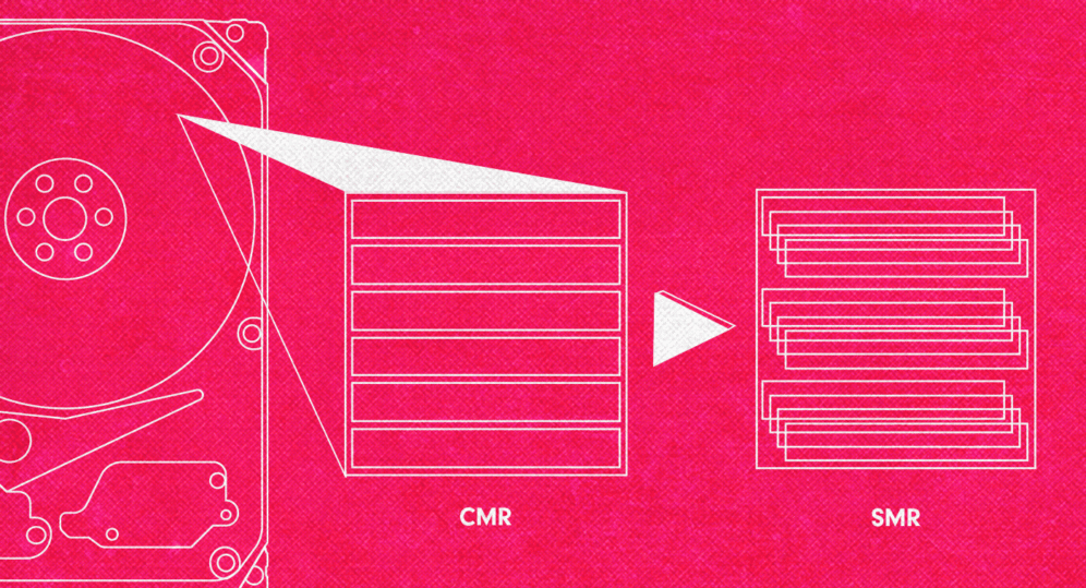 An illustration showing the difference between CMR and SMR tracks