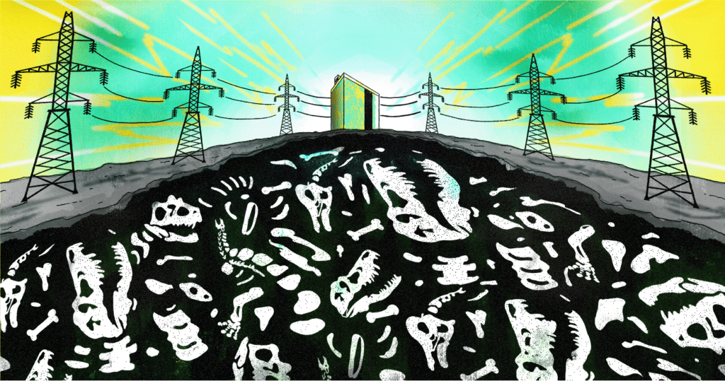 illustration of fossils underground from an active data center