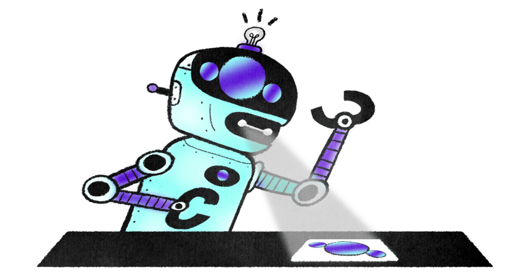 Illustration of robot using AI and machine learning to scan materials