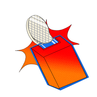 Drawing of an electron microscope, a tool used for high-resolution imaging and studying molecular and atomic structures in scientific research.